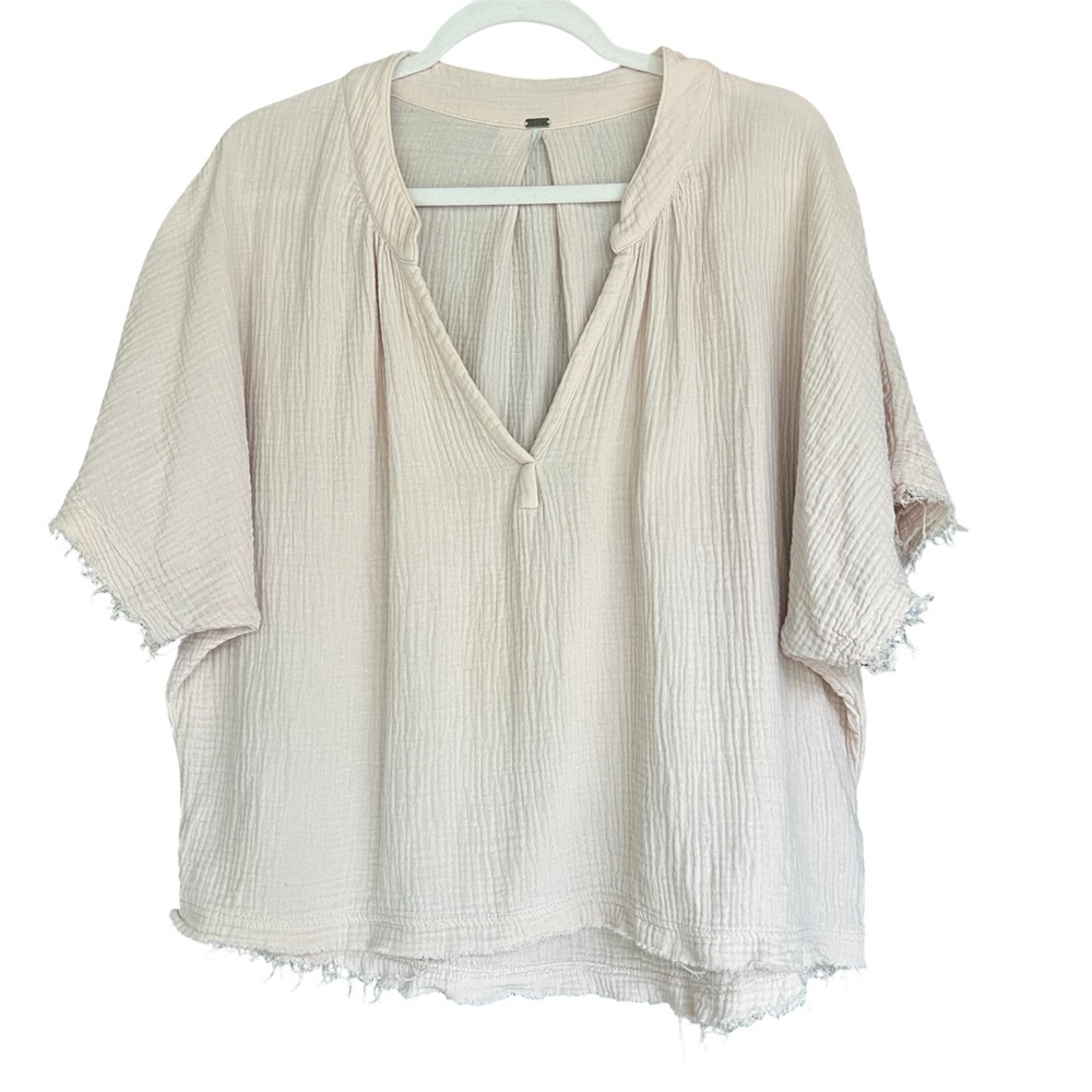 YFB cream beige Muslin Short Sleeve w fringe medium